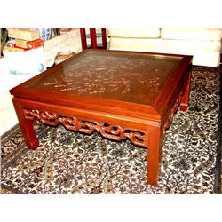 Hand Carved Glass Top Coffee Table