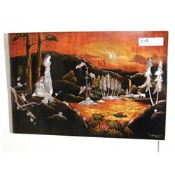 Mother of Pearl Wall Hanging Country Scene