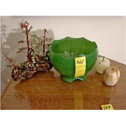 Green Bowl/Onyx Apples/Copper Wire Tree Figurine