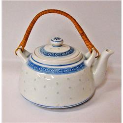 Oriental  Tea Pot w/Bamboo Handles