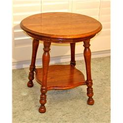 Round Oak Table w/Round Glass Top