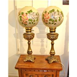 Pair of Brass Globed Lamps