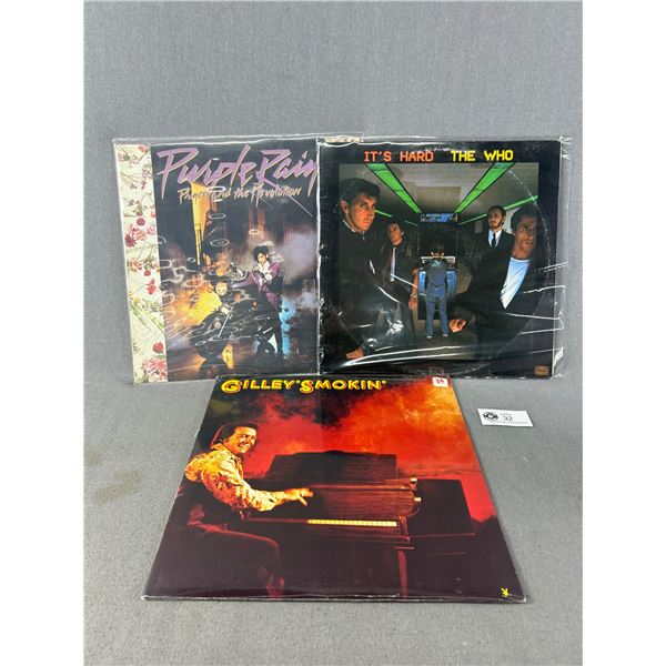 3 Vintage Vinyl Records - Prince: Purple Rain, The Who:It's Hard & Gilley' Smokin' (Various Artists)