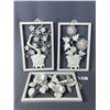 Image 1 : 3 Framed White Metal Asian Inspired Floral Art - 7" x 11"