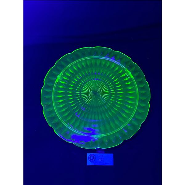 Vintage Jeanette Windsor URANIUM Green Depression Glass 10" Tri-Footed Tray