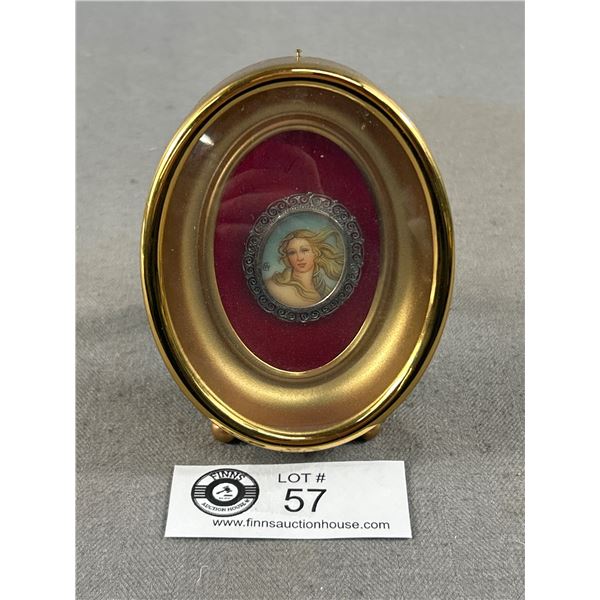 Gorgeous Antique Handpainted & Signed Brooch/Pendant - Marked 800 Silver (in Brass Shadowbox Frame)