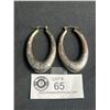 Image 1 : Nice Larger Size Engraved Silver Oval Hoop Earrings