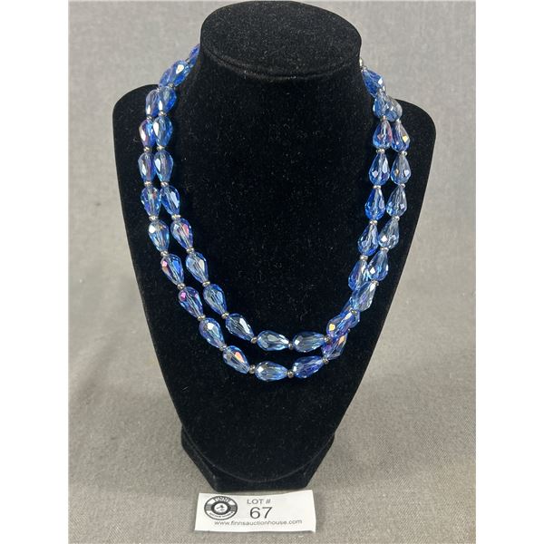 Gorgeous Double Strand Blue Crystal Necklace w/ Sterling Clasp
