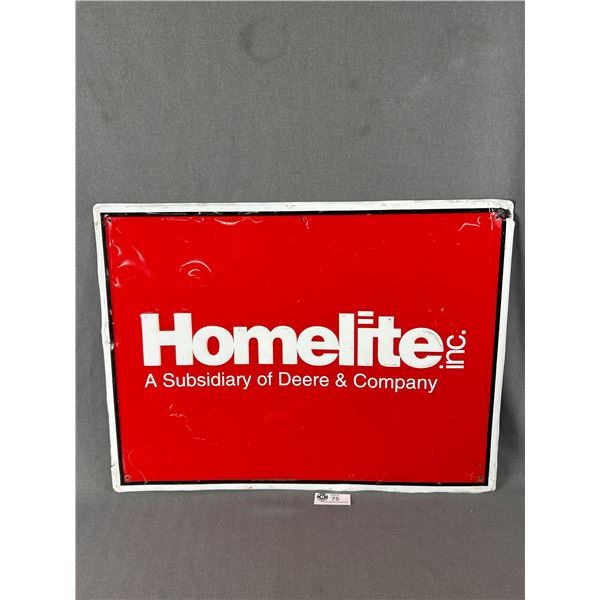 Vintage 'Homelite Inc: A Subsidiary Of Deere & Company' Advertising Tin Sign. Approx. 24" x 18"
