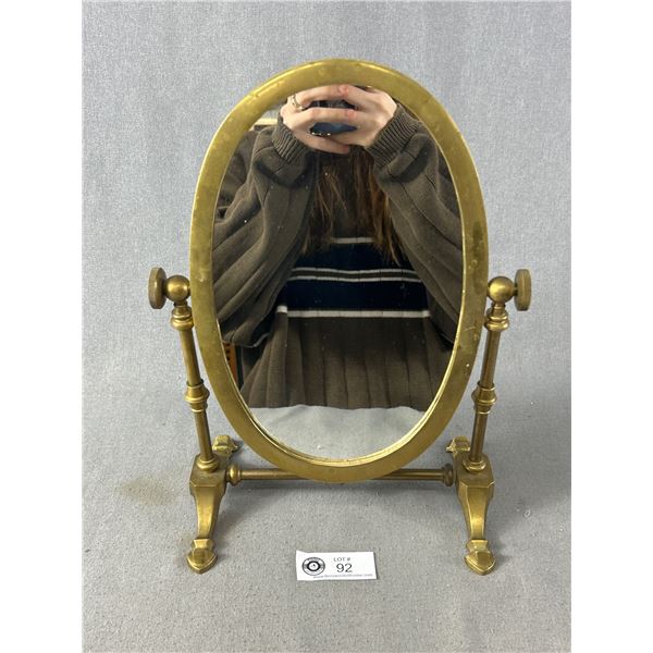 Vintage Brass Oval Tilting Swivel Tabletop Vanity Mirror - 13.5" X 9.75"