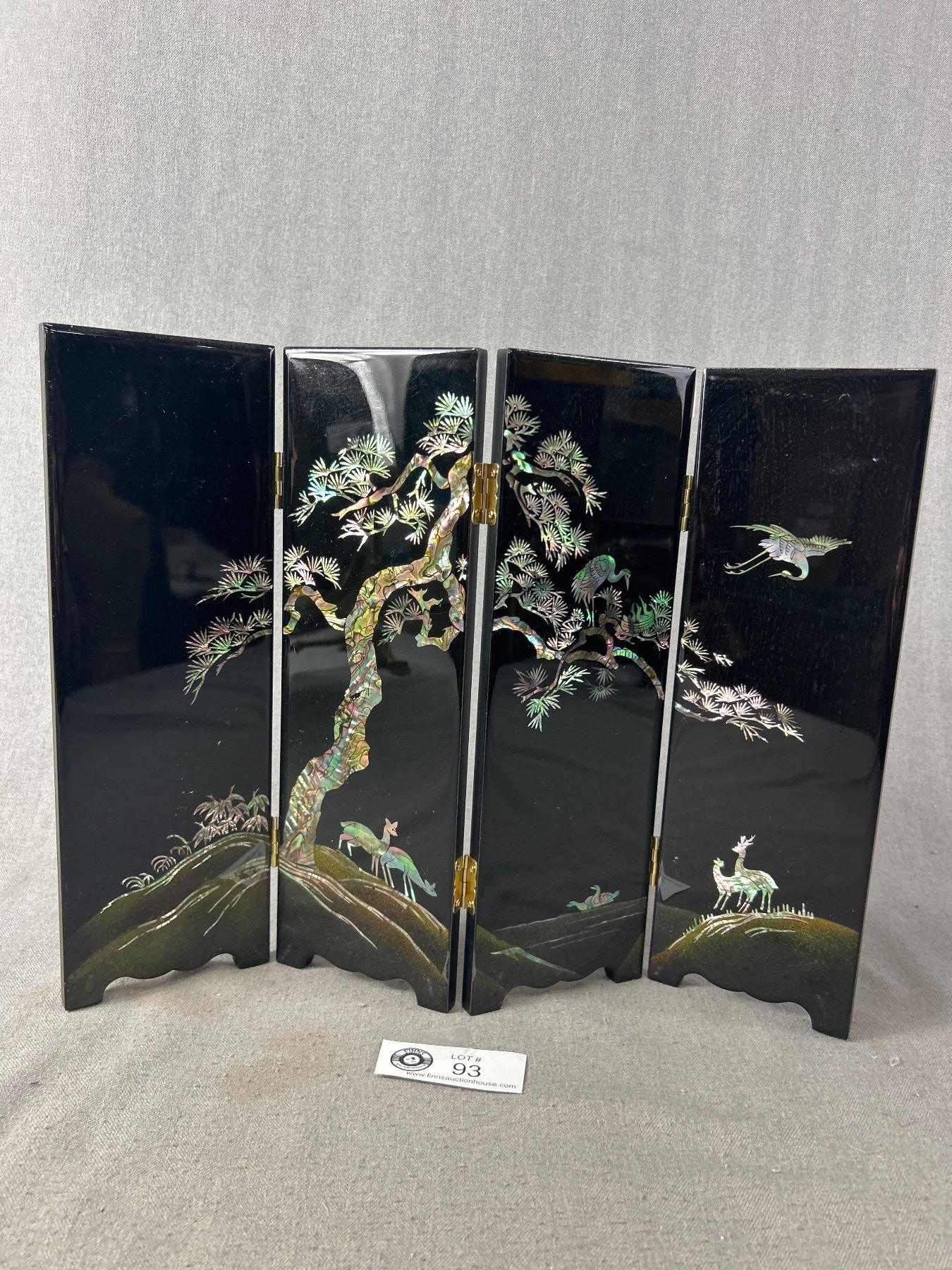 Tabletop Screen Wood & Shell Inlay 4 Panel Black Lacquer - Abalone Tree ...