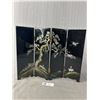Image 1 : Tabletop Screen Wood & Shell Inlay 4 Panel Black Lacquer - Abalone Tree With Birds & Animals 11" H