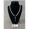 Image 1 : Genuine Pearl Necklace 925 Sterling Findings & 925 Jade & Lucky Symbol Pendant - 14" + 3.5" Extender