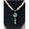 Image 2 : Genuine Pearl Necklace 925 Sterling Findings & 925 Jade & Lucky Symbol Pendant - 14" + 3.5" Extender