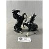 Image 1 : 2 Vintage Porcelain Black Horse Figurine Stallion Prancing Rearing - No Chips Or Cracks