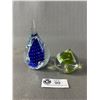 Image 1 : 2 Signed Paperweights - Adam Jablonski Art Glass Controlled Bubble Blue Paperweight 5.5" & Signed Gr