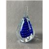 Image 2 : 2 Signed Paperweights - Adam Jablonski Art Glass Controlled Bubble Blue Paperweight 5.5" & Signed Gr