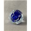 Image 3 : 2 Signed Paperweights - Adam Jablonski Art Glass Controlled Bubble Blue Paperweight 5.5" & Signed Gr