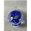 Image 4 : 2 Signed Paperweights - Adam Jablonski Art Glass Controlled Bubble Blue Paperweight 5.5" & Signed Gr