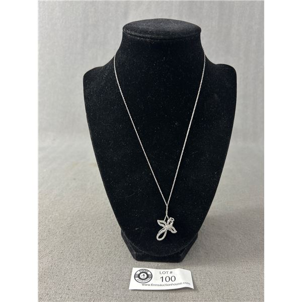 Diamond Cross Angel Wing Sterling Silver Necklace - 1" Pendant 20" Chain - Makers Mark Initials in a