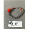 Image 1 : Unusual Sterling Silver 925 Coral & Pyrite Woven Bracelet 7.5" - Good Flexability - Tested