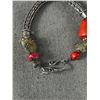 Image 3 : Unusual Sterling Silver 925 Coral & Pyrite Woven Bracelet 7.5" - Good Flexability - Tested