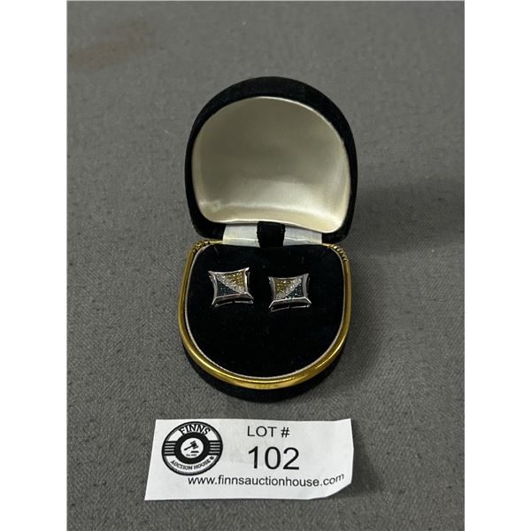 Quality 925 Sterling Silver - 98 Blue White Yellow Diamond Earrings - Screw Back Studs - .5" X .5" -