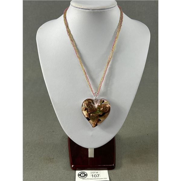 Original Italian Murano Glass Pendant With 925 Sterling Silver Clasp & Adj Chain - 19” - Ma