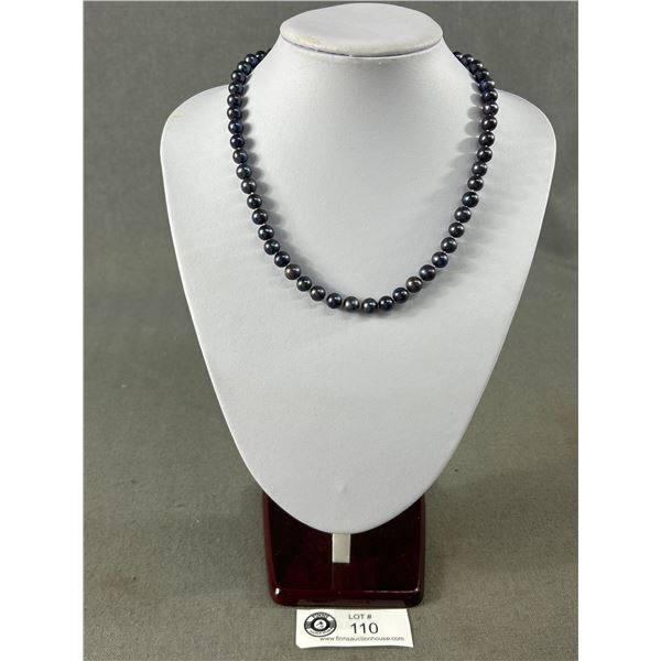 Genuine Knotted Peacock Black Pearl Necklace 18” - Clasp Reads 14/20 - Nice Luster