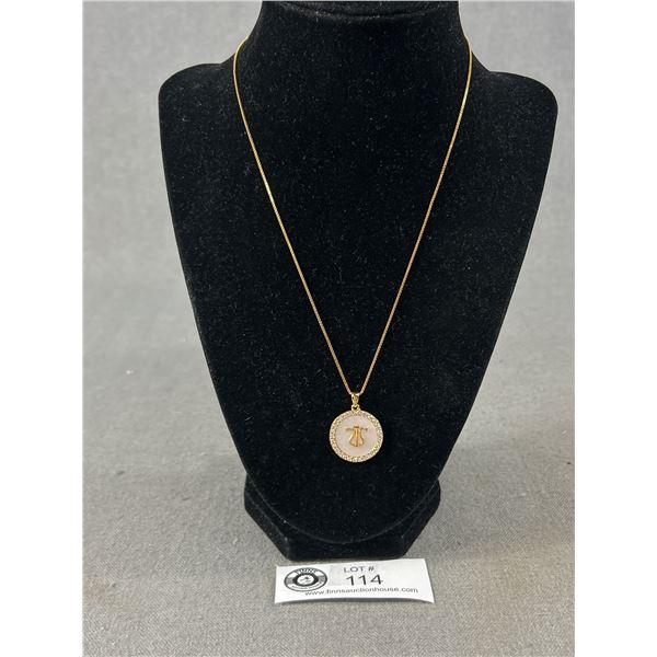 Gold Over 925 Sterling Silver 18" Curb Link Chain & 1" Gold Over 925 Sterling Silver MOP Pendant - T