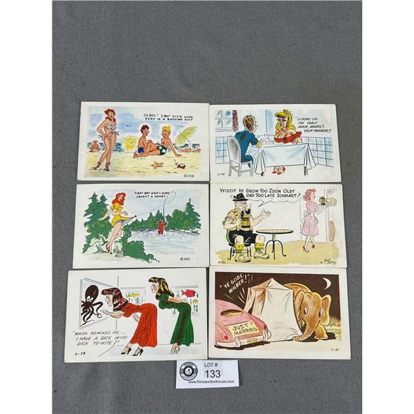 6 Vintage 1940's-50's Comic/Humour Postcards