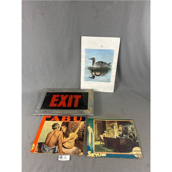 Vintage Metal Framed Exit Sign (Approx. 10.25" x 17") Ltd Ed. 52/100 Loon Shadow Print & More