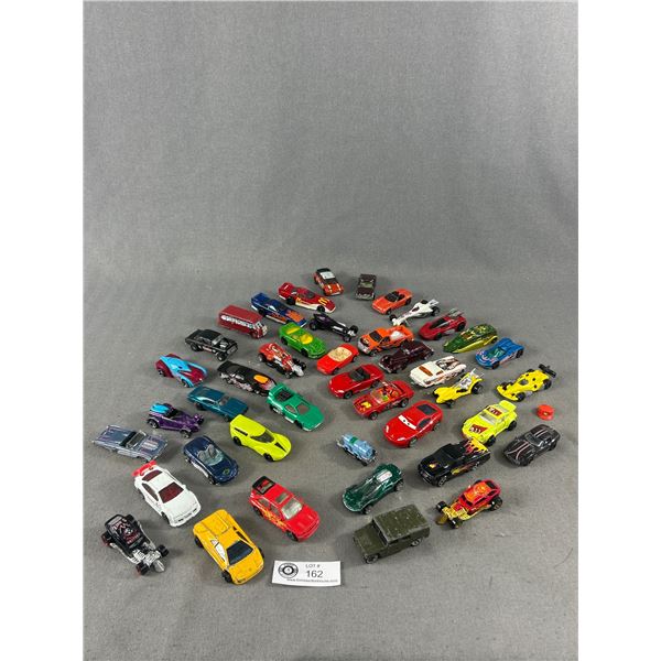 Cookie Tin Of Assorted Die Cast Collectible Cars - Hot Wheels, Majorette, Matchbox & More