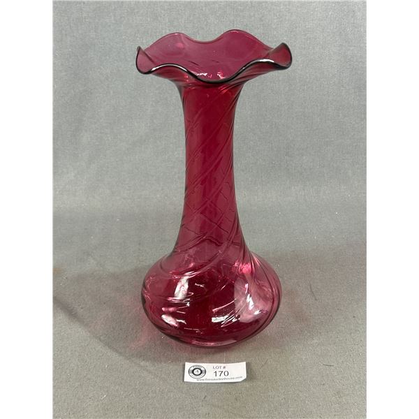 Pretty Mid 1950's Hand Blown Pink Vase Approx. 11.5" H
