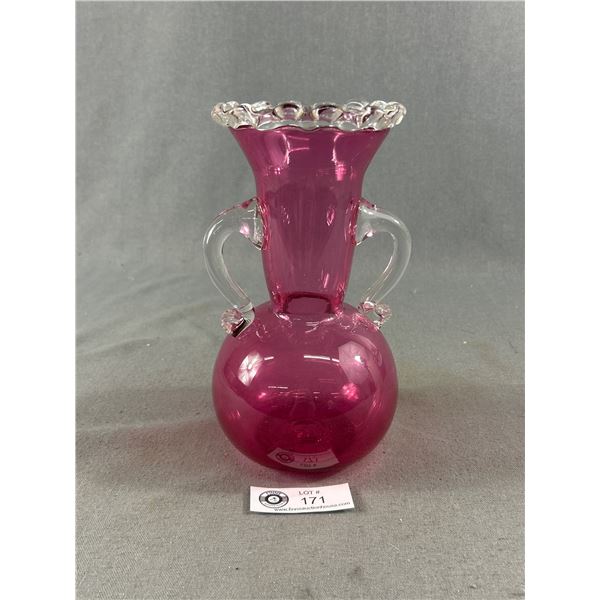 Pretty Mid 1950's Hand Blown Pink Vase Approx. 8.75"