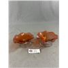 Image 1 : 2 Late 1800's - Early 1900's Hand Blown w/ Clear Stem Pink Ruffled Trinket Dishes. Approx. 4.5" D x 