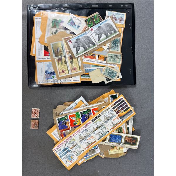 Canadian Postage Stamps - 2 Antique w/ Scott #'s Plus Assorted Newer Ones (On Paper)