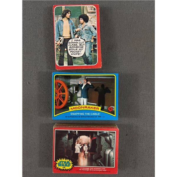 Assorted Vintage Collector Cards In Acrylic Cases - "Moonraker", "Welcome Back Kotter" & "Star Wars"