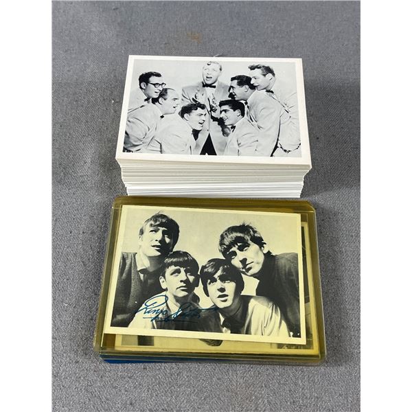3 "The Beatles" Cards In Card Protector & 1984 "Music Nostalgia" Cards In Acrylic Case