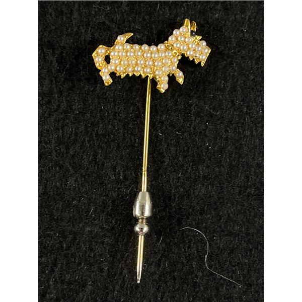 Very Cute Scotty Dog (Faux Pearl) Stick Pin Signed D'Orlan
