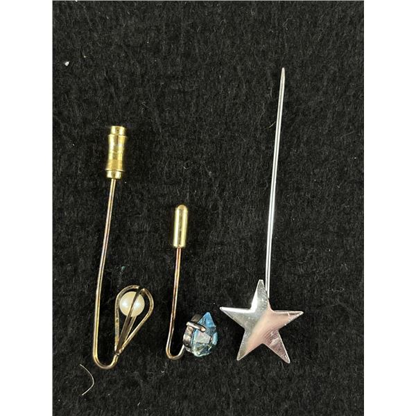 3 Vintage Stick Pins (1 Marked Sterling)