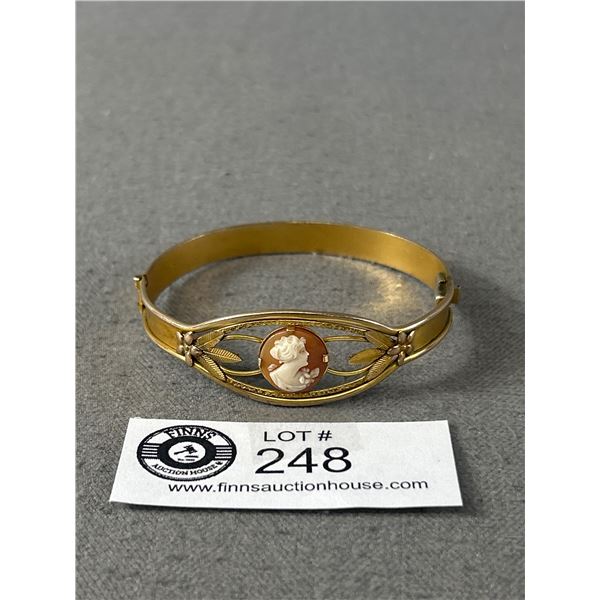 Antique Hinged Bangle w/ Genuine Cameo Center Stone
