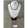 Image 1 : Dark Red Coral & Genuine Pearls Necklace & Matching Earrings Set