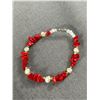 Image 2 : Dark Red Coral & Genuine Pearls Necklace & Matching Earrings Set