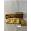 Image 1 : Lot Of 4 Vintage Tobacco Boxes - Wood, Tin & Cardboard