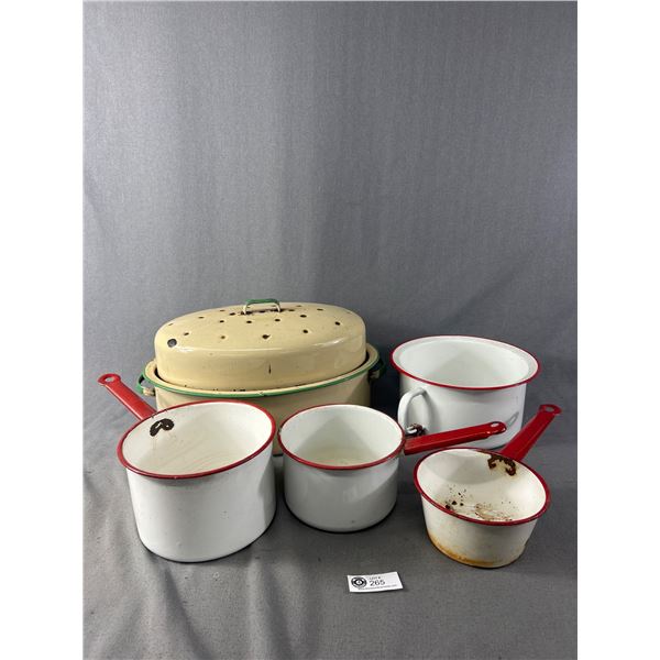 Nice Selection Of Vintage Enamel Cooking Ware