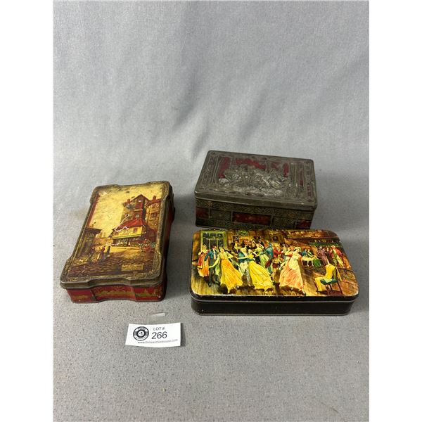 3 Old Toffee Tins w/ Lids. Approx. 4.25" x 6.25"