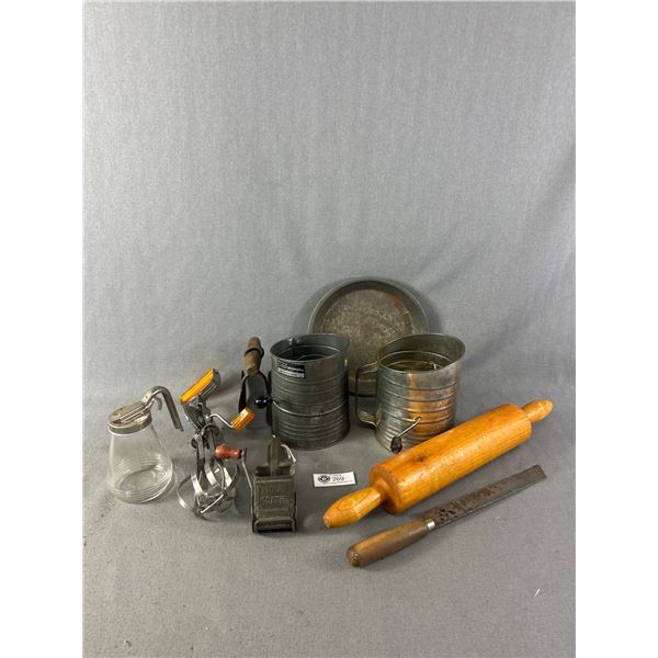 Nice Selection Of Vintage Kitchen Collectibles - Flour Sifters, Rolling Pins & More