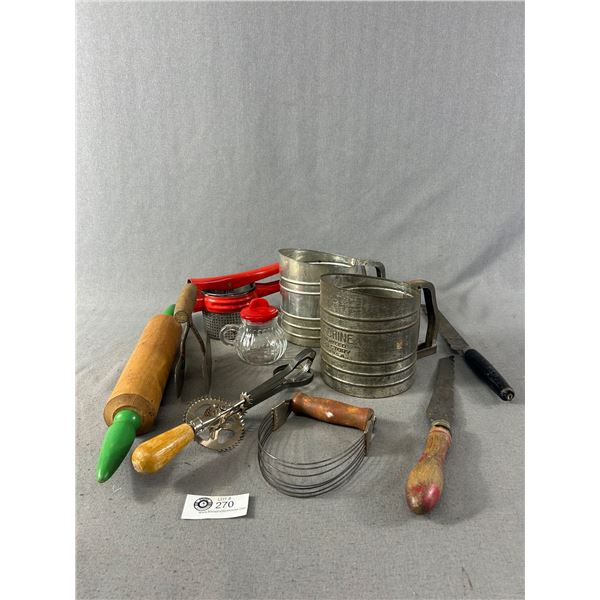 Nice Selection Of Vintage Kitchen Collectibles - Flour Sifters, Rolling Pins & More