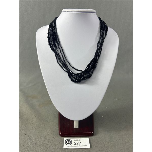 Extra Length Triple Strand Black Crystal Beads w/ Tiny Spacers Necklace
